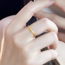 莫比乌斯环戒指古法传承磨砂素圈情侣对戒黄金扭纹闭口指环