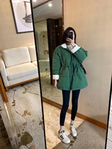 中长款立领羽绒棉服女2023秋冬季新款高级设计感炸街绿色棉衣外套