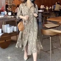 新款2021春季新品雪纺印花韩版显瘦连衣裙大码中长气质女装