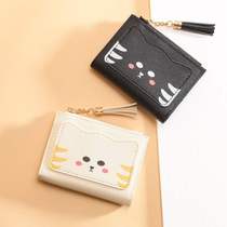 新款韩版可爱女式钱包短款折叠多卡位猫咪学生钱夹潮小众设计涤纶