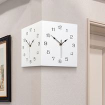 北欧转角双面挂钟客厅创意简约现代拐角两面钟表家用时尚大气时钟