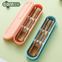 木质儿童筷子勺子便携式实木套装木头学生筷勺单人装一人食餐具盒