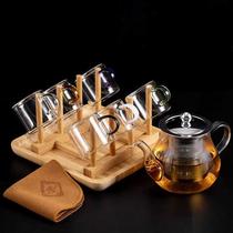 加厚耐热透明玻璃小茶杯家用品茗杯带把主人杯功夫套装茶杯架沥水