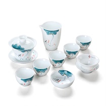 定制功夫茶具套装家用茶艺简约现代德化白瓷礼盒陶瓷手绘盖碗茶杯
