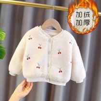 0一1岁婴儿羊羔绒外套冬装新款洋气儿童开衫毛毛衣上衣女宝宝童装
