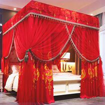 婚庆床帘蚊帐结婚房家用1.8m床不锈钢三开门欧式宫廷1.5米大红色
