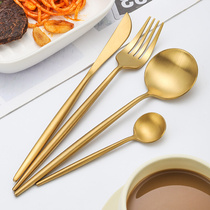金色牛排刀叉两件套高级感不锈钢牛扒刀叉勺三件套西餐勺家用餐叉