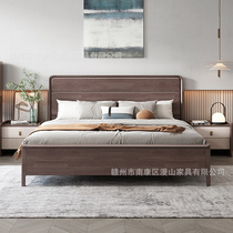 北欧胡桃木全实木床1.8米双人储物大床现代简约主卧1.5米卧室家具