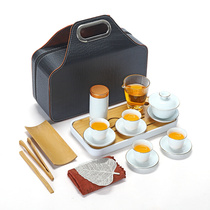 白瓷盖碗旅行茶具套装便携包户外陶瓷一壶四杯带杯垫茶艺表演套组