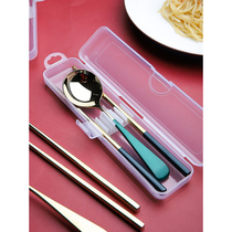 舍里 304不锈钢便携餐具套装三件套筷子勺子单人儿童学生成人收纳