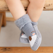 秋冬款防滑婴儿童地板袜子软底加绒加厚保暖男女宝宝冬天步前鞋袜