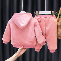 宝宝加绒加厚卫衣两件套装婴儿童装秋冬季男童女童棉衣服外套韩系