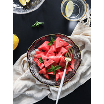 玻璃沙拉碗 透明金边蔬菜水果创意个性大碗大号水晶甜品家用餐具