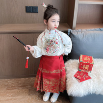 女童拜年服中国风新年秋冬过年套装冬装龙年女宝宝冬季汉服马面裙