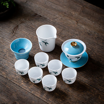 白瓷手绘茶具套装家用简约盖碗茶杯青花功夫茶具陶瓷泡茶碗釉下彩