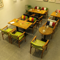 咖啡厅沙发桌椅 甜品饮品奶茶店沙发桌椅组合 北欧日系实木桌椅