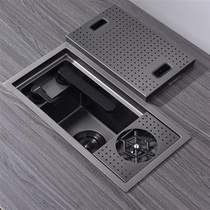 超小号手工餐边柜水槽单槽黑色开放式厨房茶水间吧台单槽带洗杯器