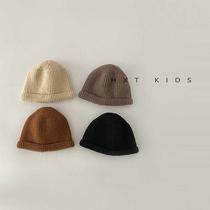 婴儿帽子秋冬季洋气纯色瓜皮毛线帽0-6个月新生儿宝宝加厚针织帽8