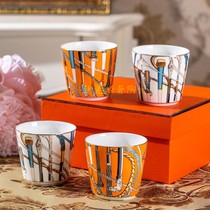 欧式骨瓷茶杯家用水杯迷你款 H马赛克情侣陶瓷杯子 网红同款 礼盒