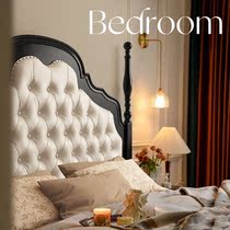 法式复古实木床黑色现代简约真皮软包1.8米1.5主卧双人美式轻奢床