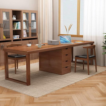 实木双人书桌书柜一体组合电脑桌书房长条办公桌加长写字桌子家用
