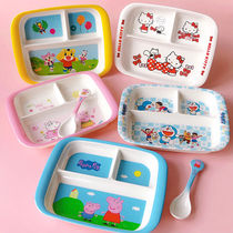 五和儿童餐盘幼儿园小孩吃饭分格盘勺子卡通密胺专用婴儿宝宝餐具