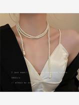 复古长款珍珠项链韩国简约气质设计锁骨链网红个性新款项坠项饰女