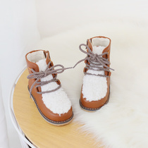 女童雪地靴羊羔绒秋冬新款加绒宝宝短靴头层牛皮休闲棕儿童马丁靴