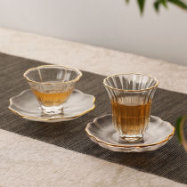 描金玻璃主人杯耐热加厚小茶杯防烫托单个人功夫茶具茶道品茗杯盏