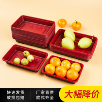 一次性水果托盘红黑底无盖包装盒HS-7保鲜餐盒生鲜蔬菜肉类打包盒