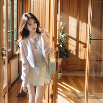 欧尼呀~chao显白珍珠粉纯欲气质套装韩系早秋显瘦小个子两件套
