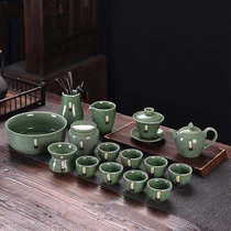 新品陶瓷哥窑梅子青功夫茶具套装家用简约冰裂破碎纹开片盖碗茶壶