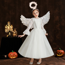 万圣节儿童服装白色天使cosplay角色装扮女童礼服精灵公主裙巫婆