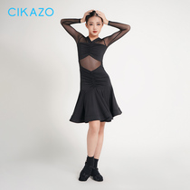 CKZ 拉丁舞服女童秋冬新品舞蹈连衣裙黑色设计感练功裙子G3726