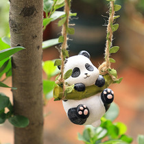 创意动物可爱卡通小猫考拉熊猫狗秋千摆件庭院花园挂上装饰挂件吊