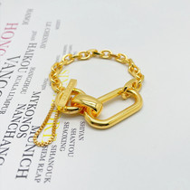 欧美轻奢环环相扣链条个性手链女黄铜镀金简约时髦百搭立体BV手环
