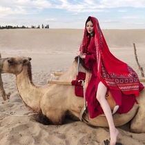 茶卡盐湖旅游拍照草原沙漠防晒丝巾海边复古大红色围巾披肩两用女