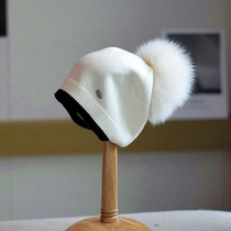 薄款女士帽子冬天秋冬季纯羊毛针织保暖狐狸毛球毛线包头帽堆堆帽