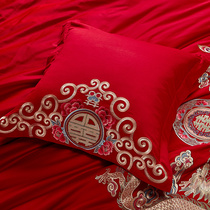 婚庆大红色纯棉靠垫枕套刺绣抱枕一对60*60CM含芯全棉结婚腰靠芯