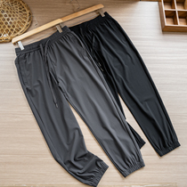 夏季新品设计线定织冰丝凉感四面弹顺滑透气速干宽松束脚运动长裤
