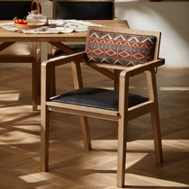 实木复古简约餐椅设计师靠背椅子软包书桌家用咖啡民宿休闲凳酒店