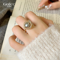 独特螺旋灰珍珠戒指女小众设计轻奢高级感指环时尚个性复古食指戒