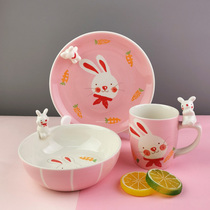 泰国进口卡通陶瓷餐具小兔子儿童马克杯水杯饭碗早餐盘子宝宝礼物