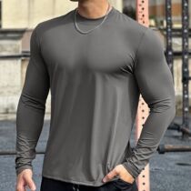 运动长袖男圆领T恤打底衫速干透气弹力健身肌肉跑步训练纯色光板