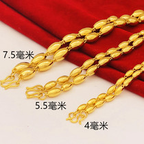 越南沙金项链情侣款光面实心橄榄珠链欧币仿真镀24k假黄金有钢印