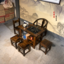 老船木茶桌实木家用小茶台功夫泡茶几子简约小户型阳台休闲椅组合