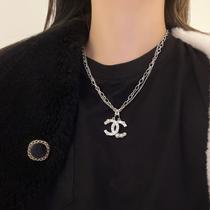 韩国镶钻珍珠字母双层项链女小众设计感气质毛衣链个性长款项饰品