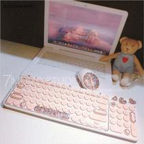 原粉色圆点无线键盘鼠标套装笔记本台式电脑限Y量版水钻少