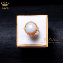 ROYAL珠宝珍珠戒指女戒日本马贝海水珠18K金钻石镶嵌送妈妈长辈礼