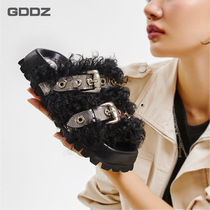 GDDZ原创设计毛毛拖鞋女外穿高级感时尚羊羔毛绝美厚底法式毛毛鞋